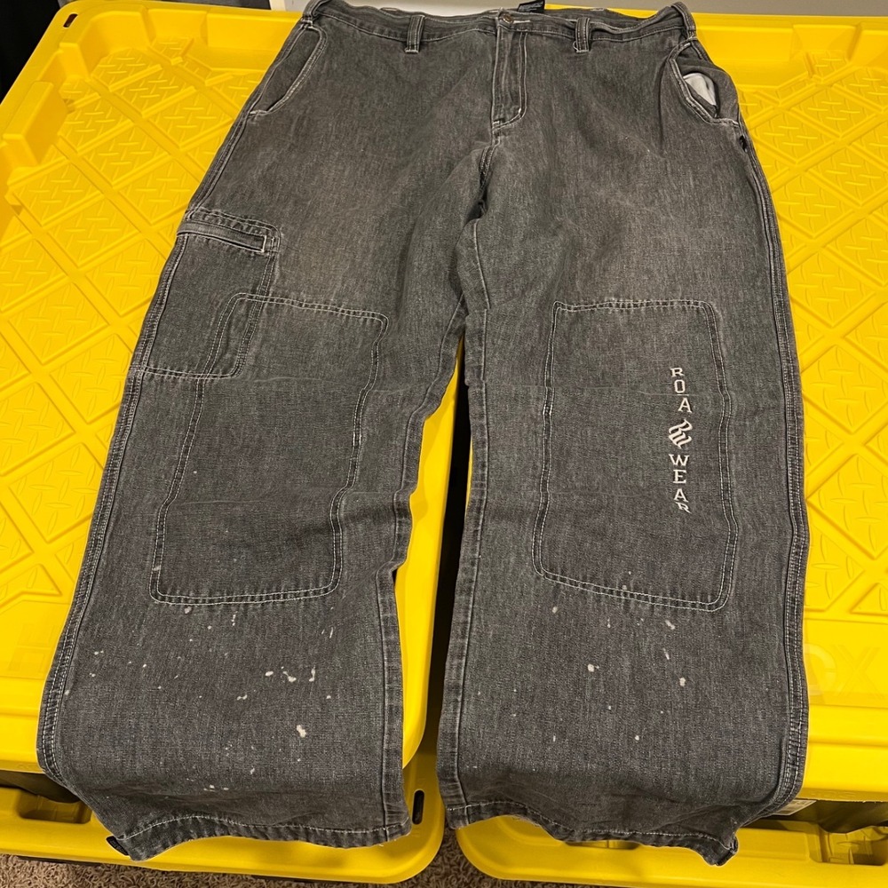 Rocawear Carpenter Pants Mens 38x32 Grey Baggy Double Knee Distressed Denim